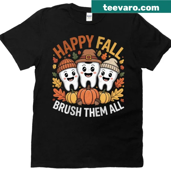 Playful autumn-themed dental humor shirt.