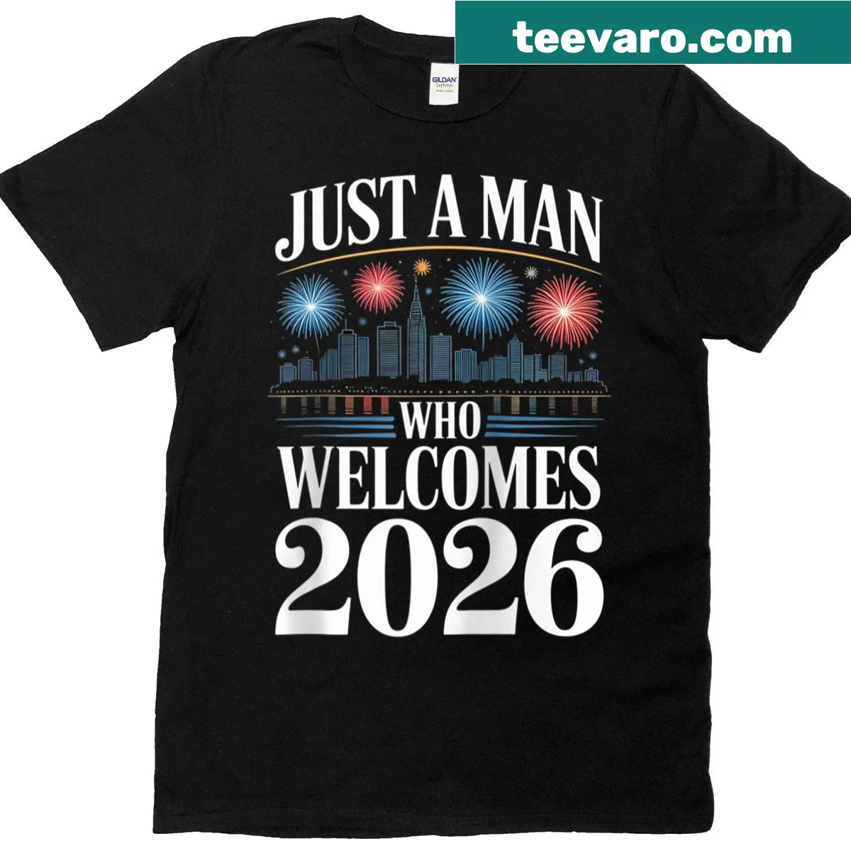 New Year's Eve party t-shirt with 'Happy New Year 2026' text — on a men's t-shirt