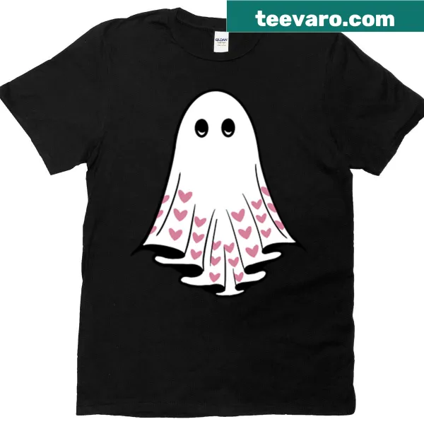 Cute heart-shaped ghost illustration on a t-shirt