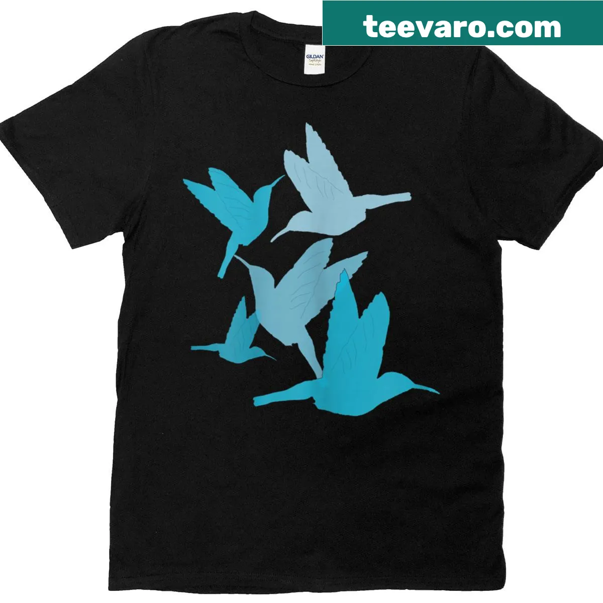 Elegant T-shirt featuring hummingbirds in flight, designed for women. — on a men's t-shirt