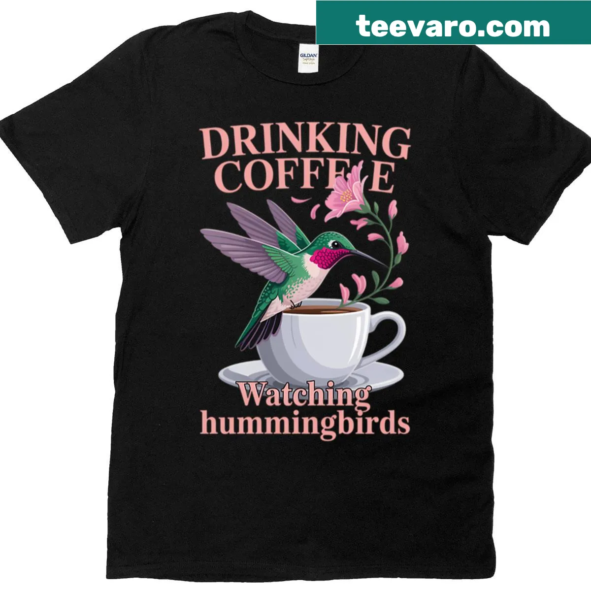 Illustration of a hummingbird with coffee on a casual t-shirt — on a men's t-shirt