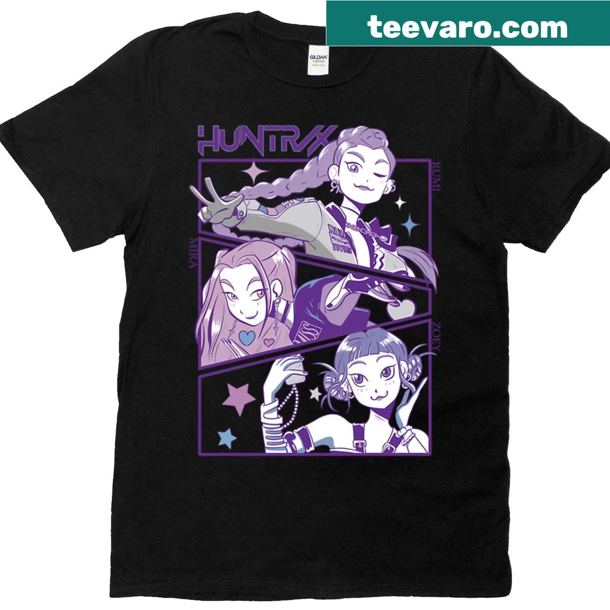 Crafting-themed T-shirt with Huntrx and Huntrix text — on a men's t-shirt