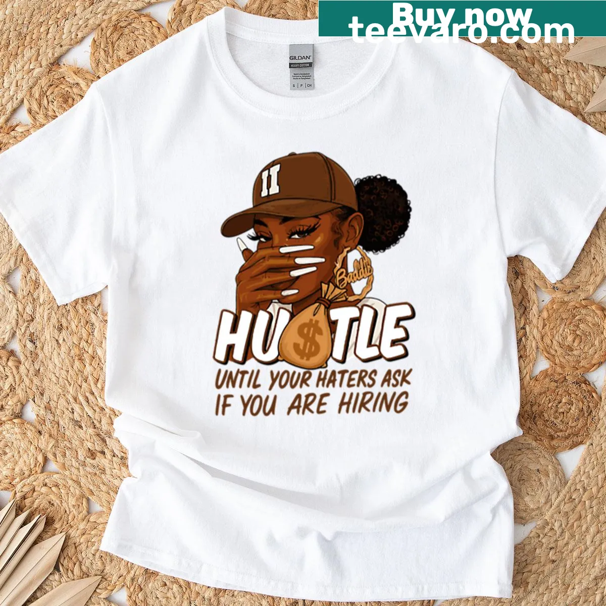 Inspirational T-shirt with the phrase about hustling — on a men's t-shirt
