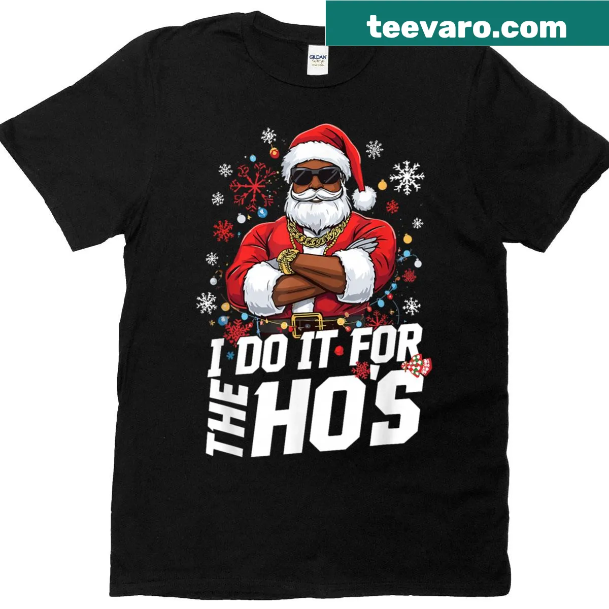 Afro Santa graphic T-shirt celebrating diversity during Christmas. — on a men's t-shirt
