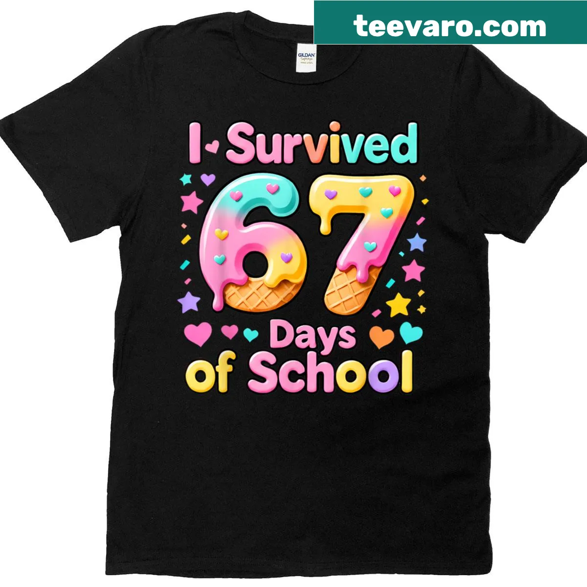 Humorous teacher shirt with ice cream drip and survival text — on a men's t-shirt