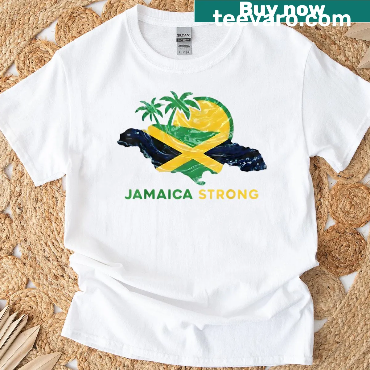 Jamaica flag heart design t-shirt expressing love — on a men's t-shirt