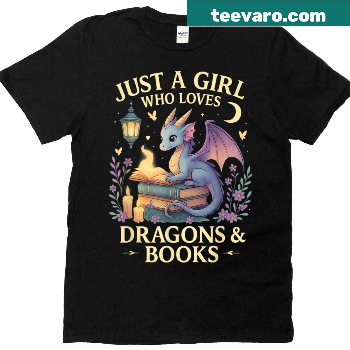 Cute T-shirt for girls who love dragons and books — on a men's t-shirt