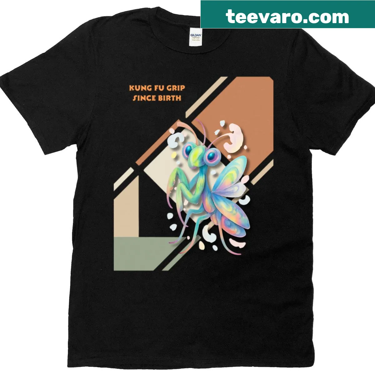 Kung Fu Grip Since Birth t-shirt with energetic typography — on a men's t-shirt