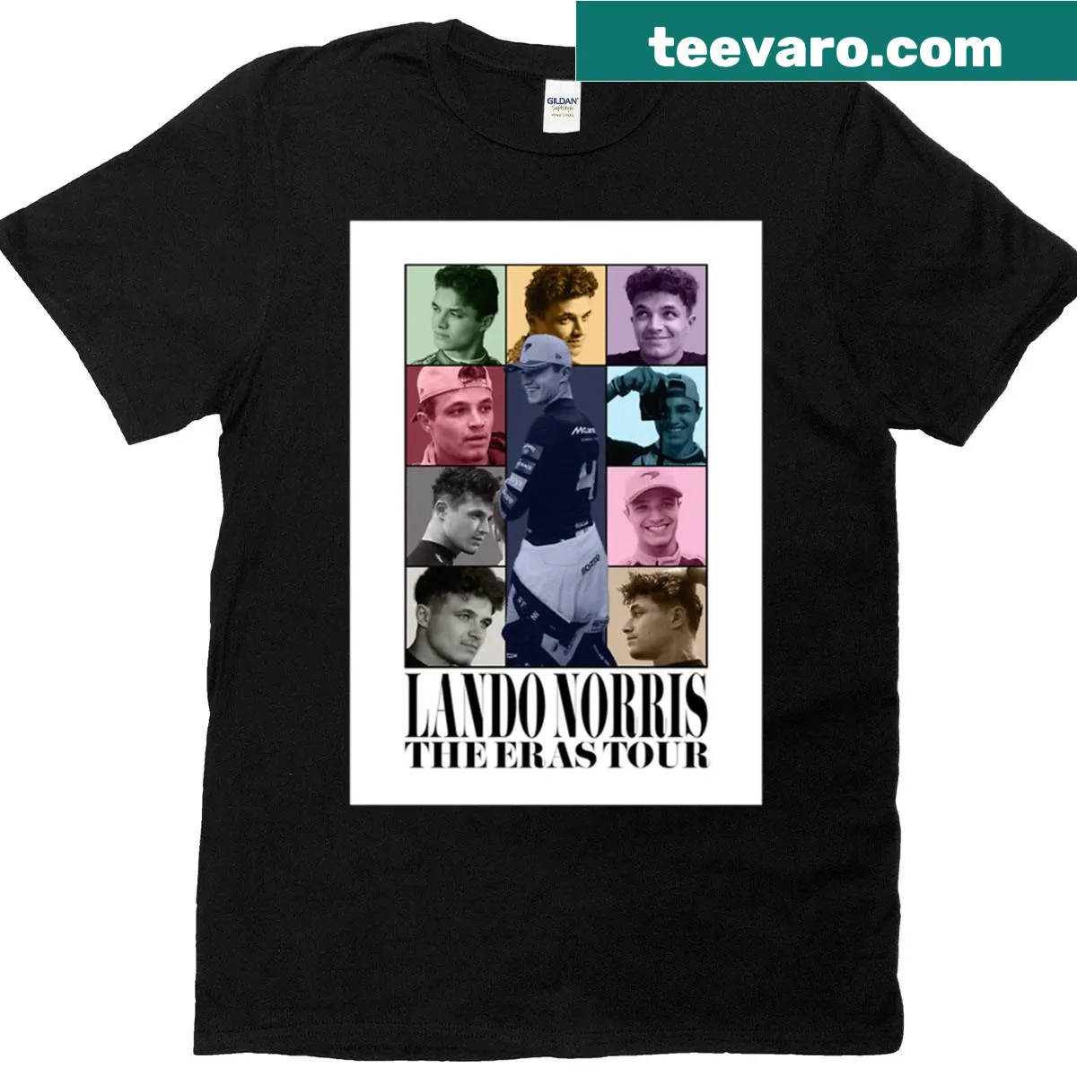Illustrated Lando Norris t-shirt celebrating his racing career — on a men's t-shirt