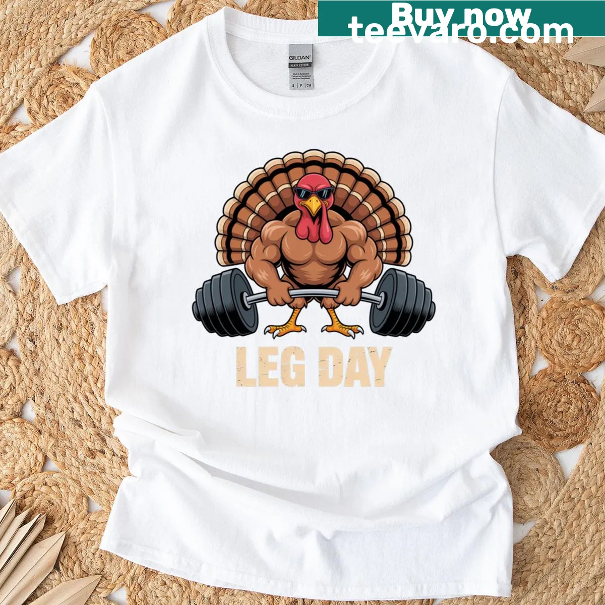 Funny shirt featuring the phrase 'Leg Day Turkey' — on a men's t-shirt