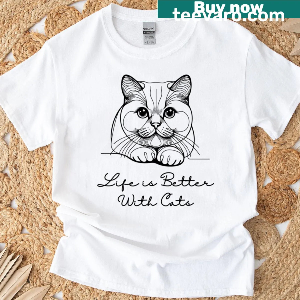 T-shirt with a wholesome message about life being better with cats — on a men's t-shirt