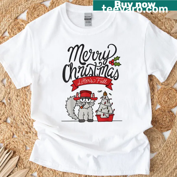 Humorous cat-themed Christmas T-shirt for cat lovers