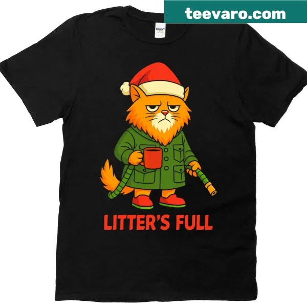 Funny Christmas design with the words 'Litters Full' for cat lovers.