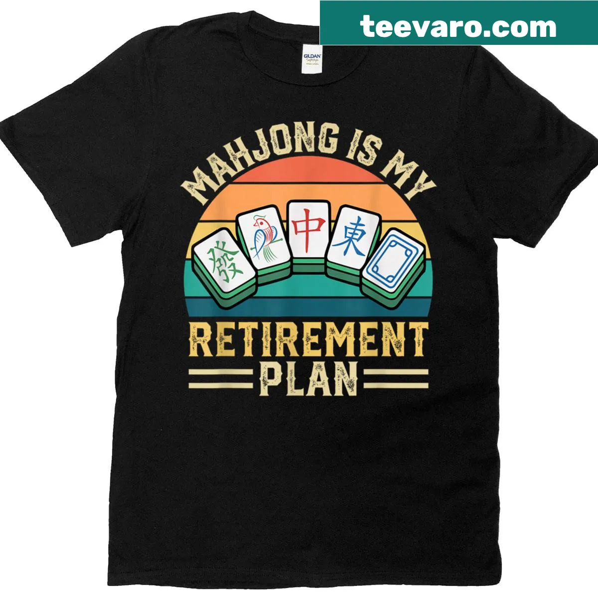 Vintage Mahjong design with tiles on a retirement-themed t-shirt — on a men's t-shirt
