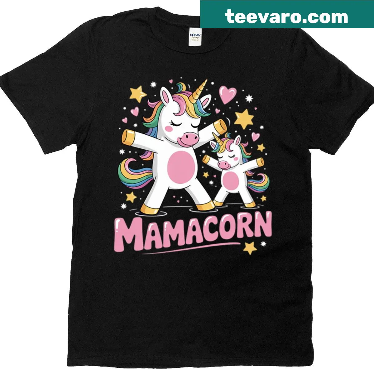 Cute Mamacorn T-shirt with unicorn graphic for moms — on a men's t-shirt