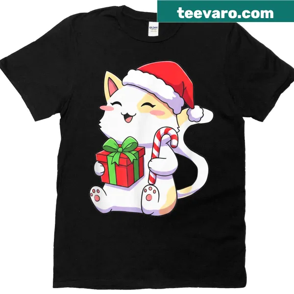 Funny kids' T-shirt featuring a cat and Christmas tree for Catmas