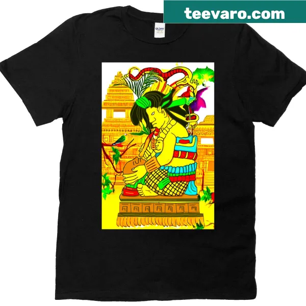 Meso-American carving head design on a t-shirt