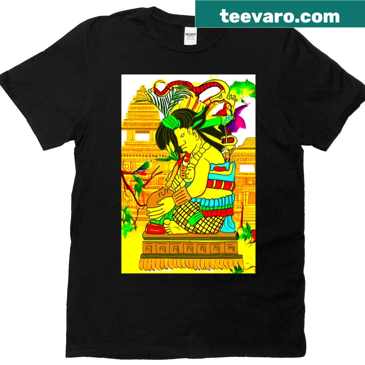 Meso-American carving head design on a t-shirt — on a men's t-shirt