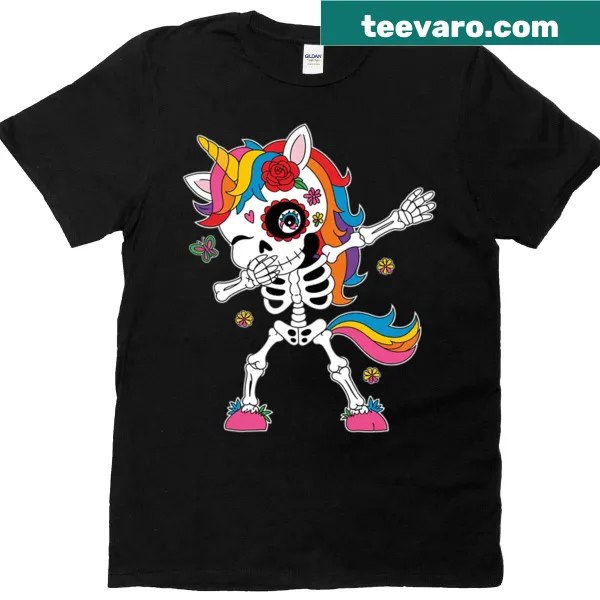 Illustration of a sugar skull unicorn dabbing for Halloween