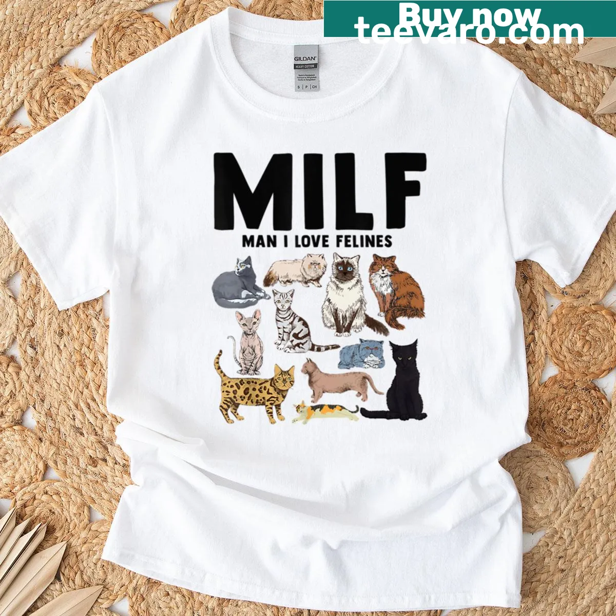 Vintage funny cat-themed T-shirt with humorous text — on a men's t-shirt
