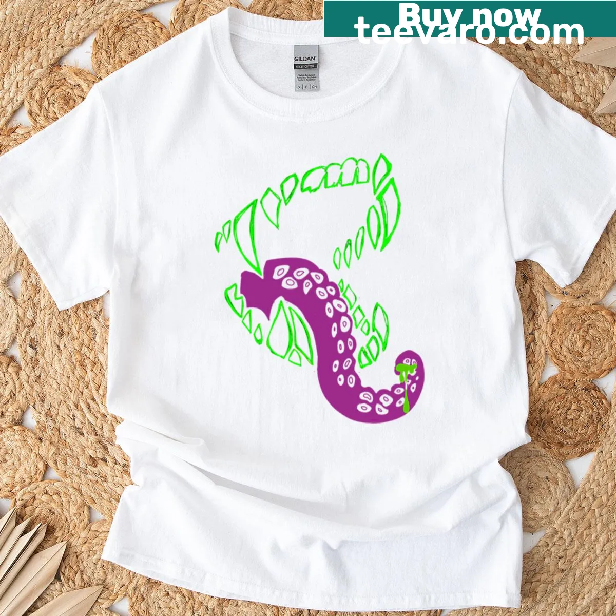 Eerie graphic of a mimic creature in a pantry setting — on a men's t-shirt