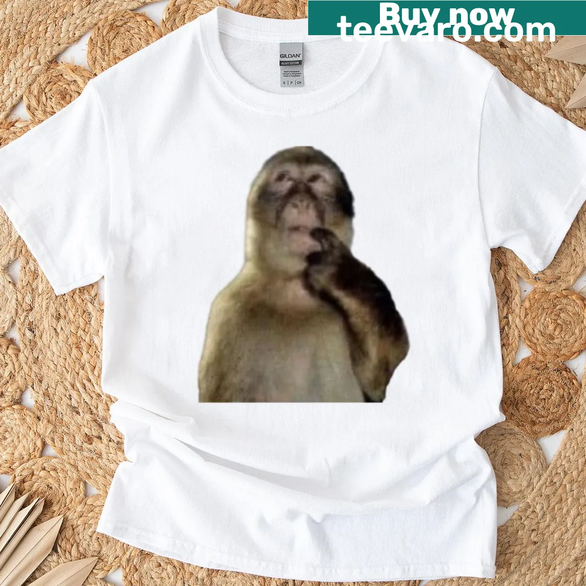 Monkey graphic on a thinking-themed t-shirt — on a men's t-shirt