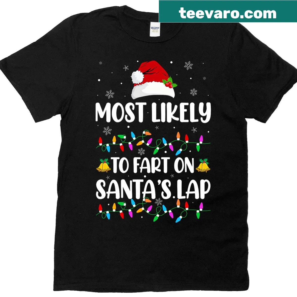 Funny Christmas T-shirt with cartoon text about farting on Santa — on a men's t-shirt