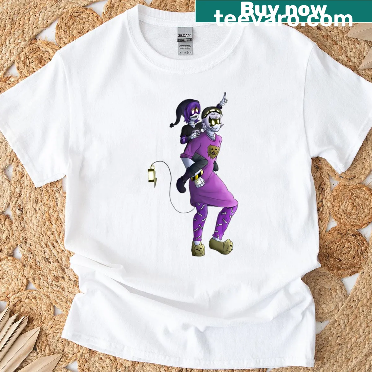 Illustration of a murder drone named Nuzi in a sci-fi context — on a men's t-shirt