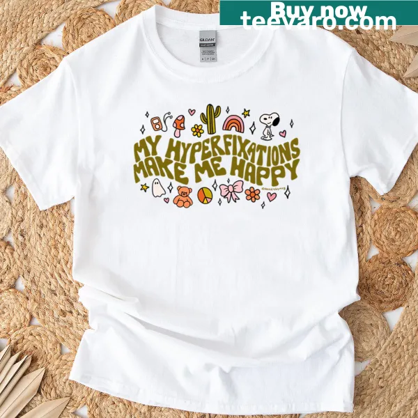 Text and graphics representing 'Hyperfixations' on a T-shirt