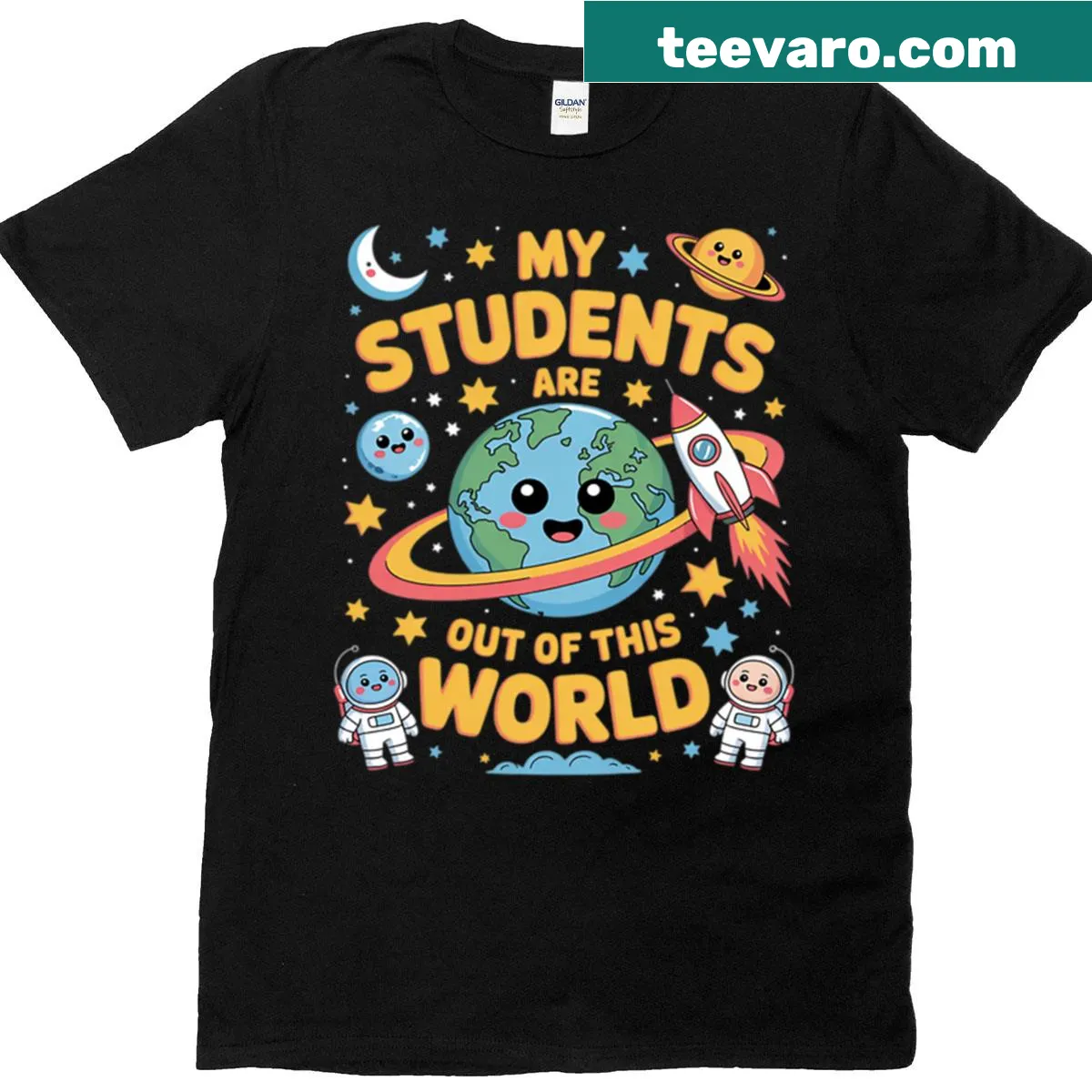 T-shirt with planets design celebrating students for teachers — on a men's t-shirt