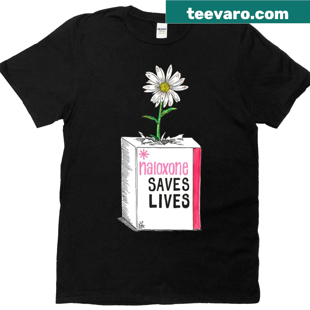 Overdose awareness t-shirt featuring the Narcannaloxone Box graphic — on a men's t-shirt