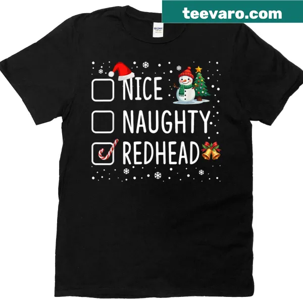 Funny Christmas t-shirt with 'Naughty or Nice' and a Santa hat