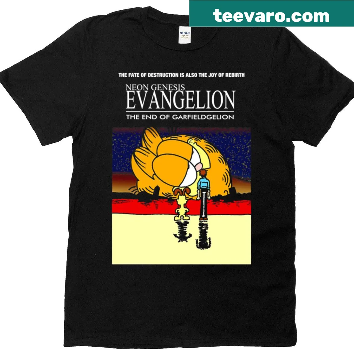 Garfield character design combined with Neon Genesis Evangelion theme — on a men's t-shirt