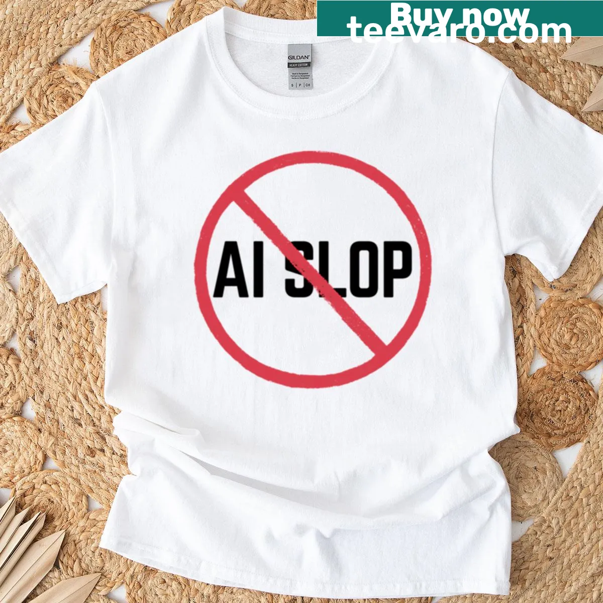No Ai Slop T-shirt with minimalist design and bold text — on a men's t-shirt