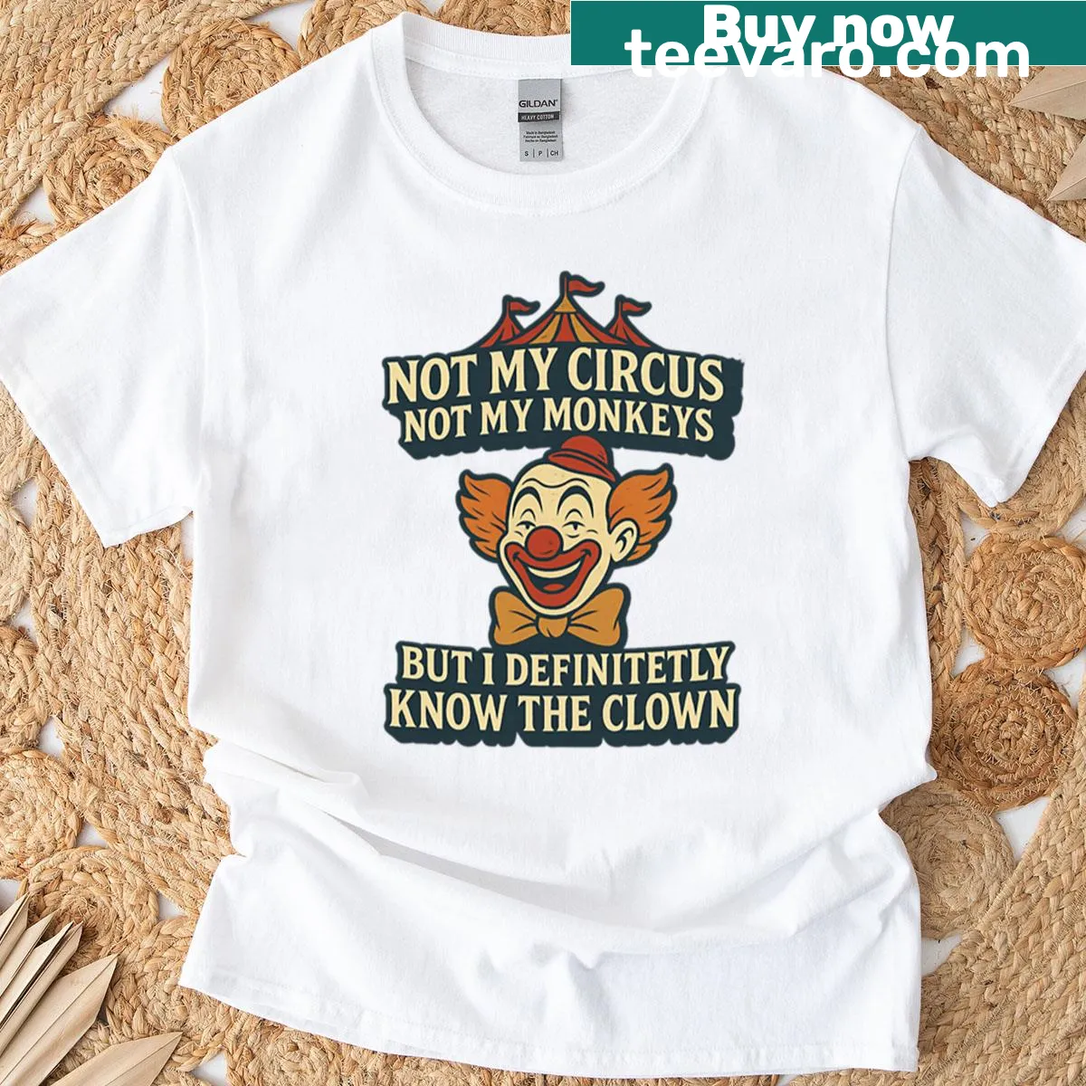 Vintage clown design with a humorous saying on a T-shirt — on a men's t-shirt