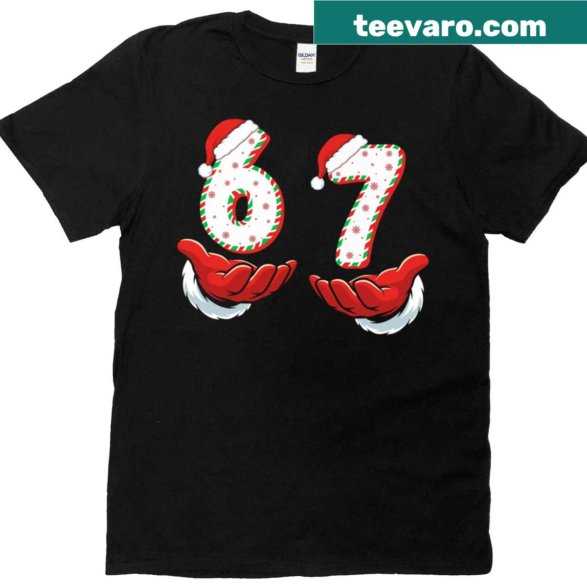 Funny meme Christmas shirt with Santa hands and Gen Alpha slang — on a men's t-shirt