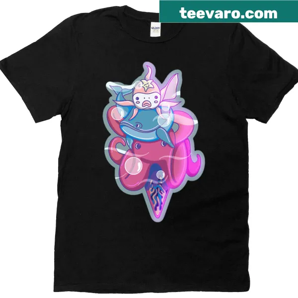 Watercolor Ocean Life design T-shirt with marine creatures