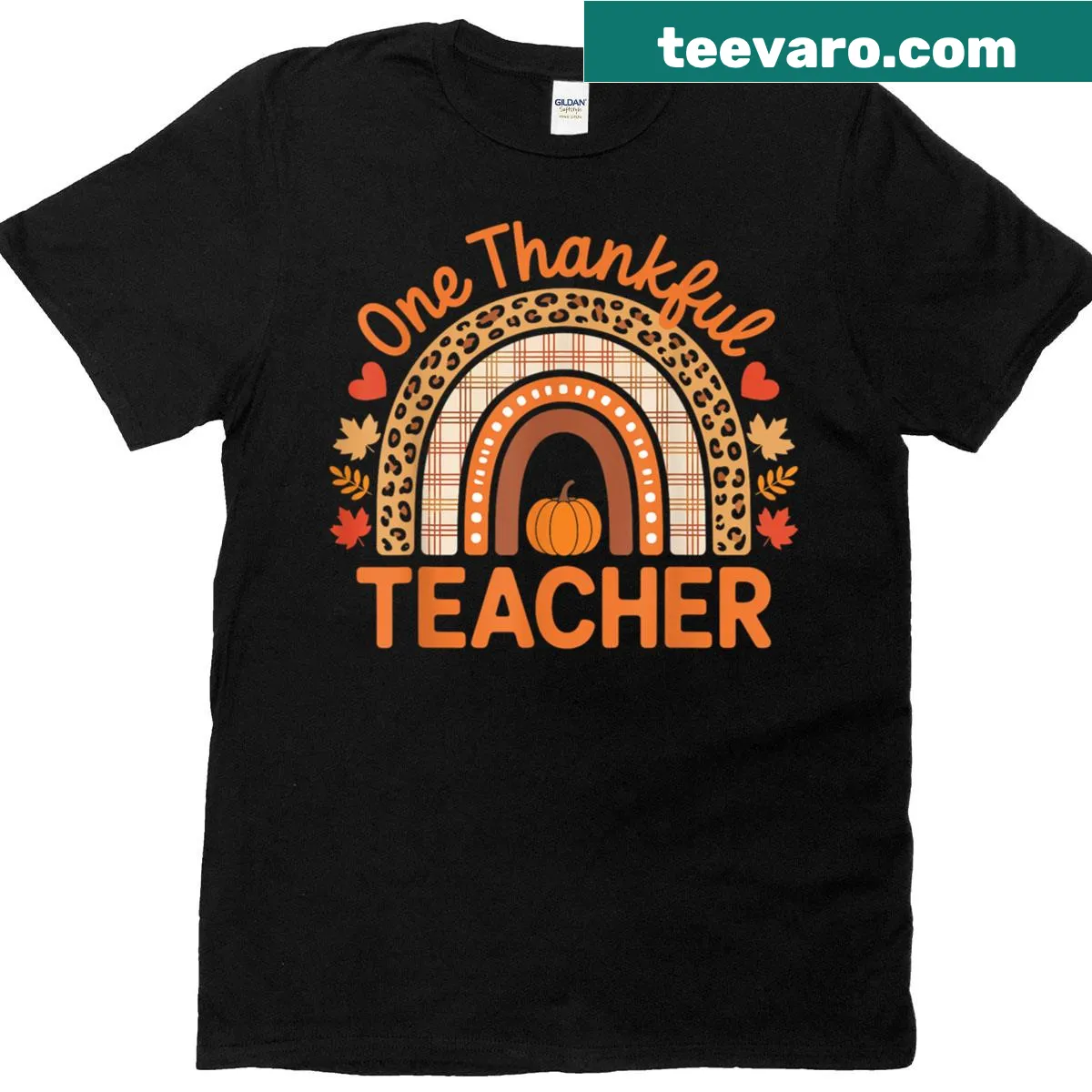 Sentimental teacher t-shirt that says 'One Thankful Teacher' for Thanksgiving. — on a men's t-shirt
