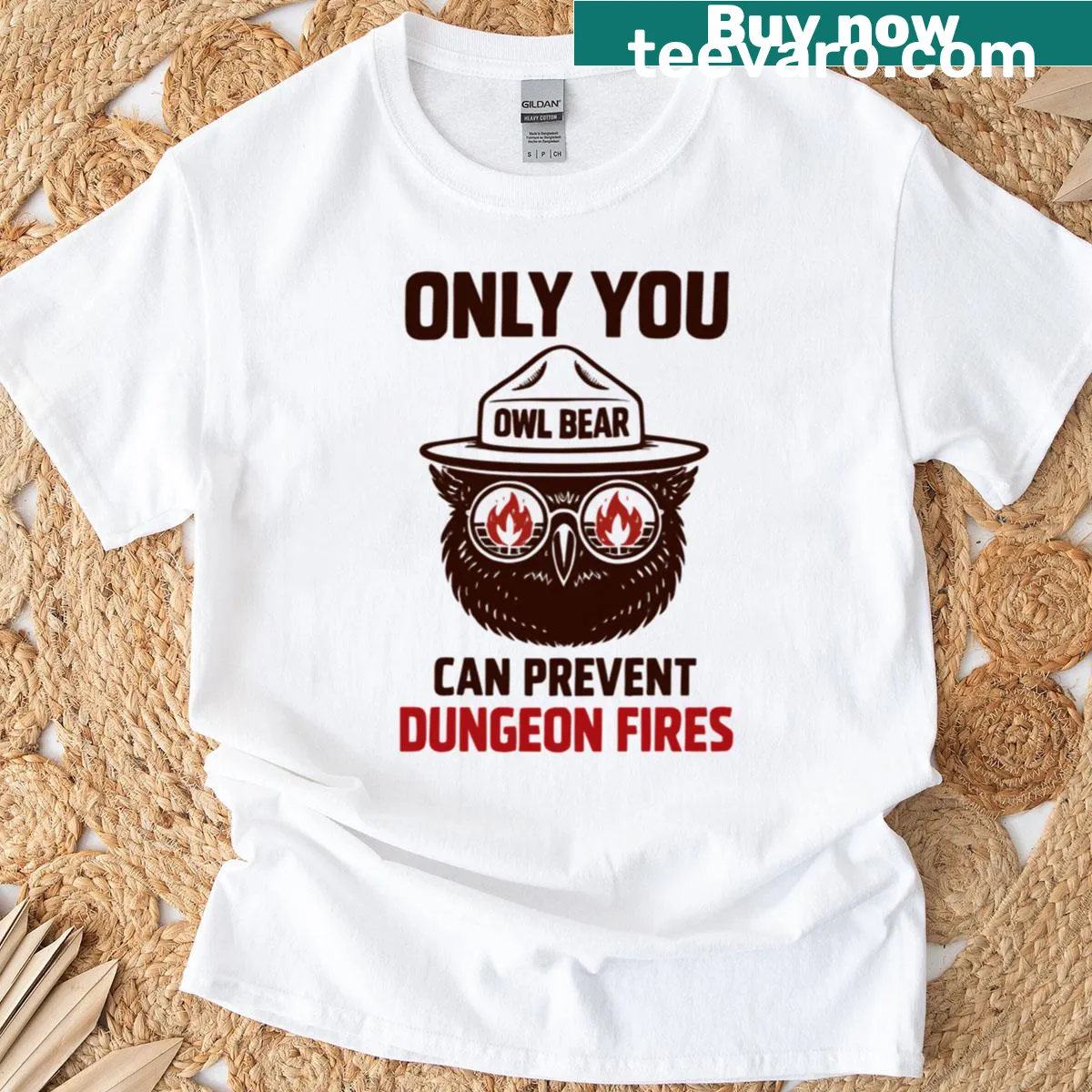 Cute owlbear graphic with a DnD quote on a T-shirt — on a men's t-shirt