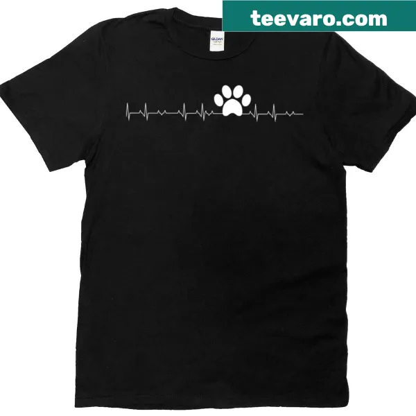 T-shirt featuring a paw print and heartbeat design for dog lovers