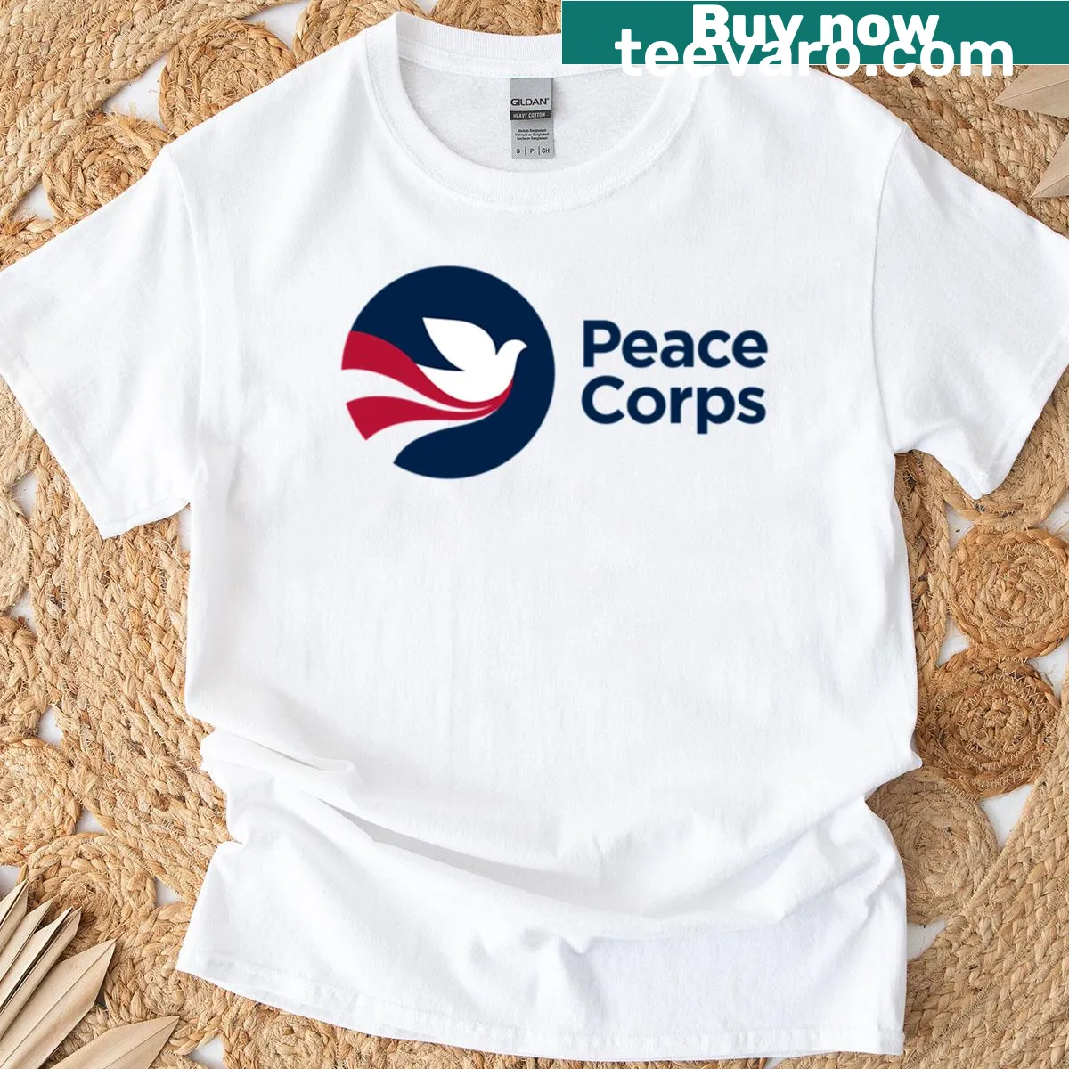 Illustrative graphic celebrating Peace Corps volunteers on a t-shirt — on a men's t-shirt