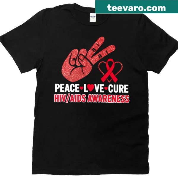 Awareness T-shirt with 'Peace Love Cure' for World AIDS Day