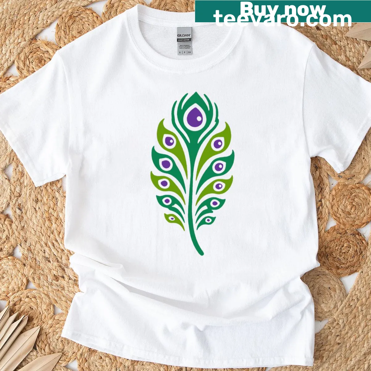 Illustration of peacock feathers on a T-shirt — on a men's t-shirt