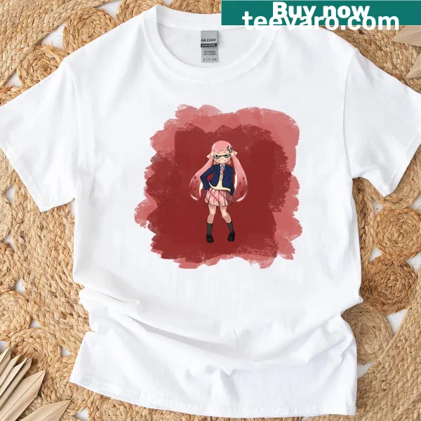 Cute pink squid girl cartoon T-shirt for kids