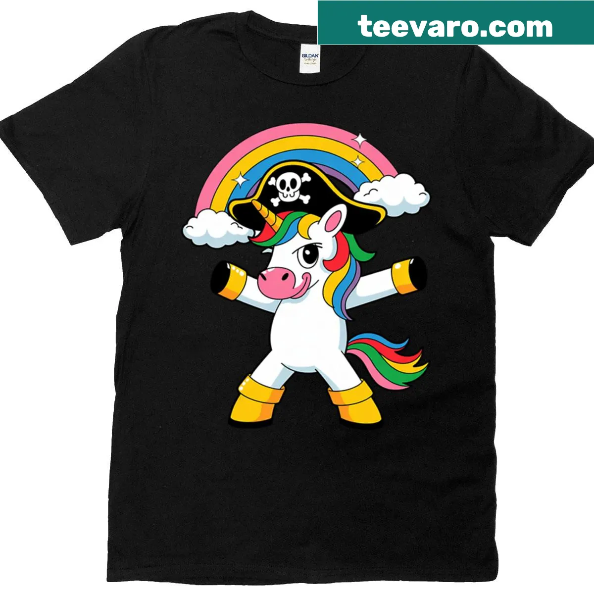 Funny Halloween T-shirt featuring a pirate unicorn design — on a men's t-shirt