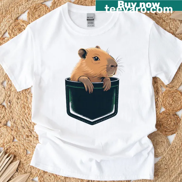 Funny t-shirt featuring a pocket capybara graphic