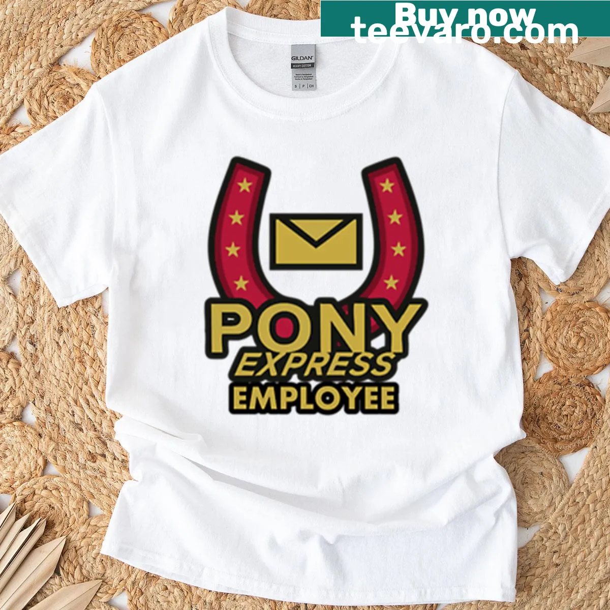 Vintage Pony Express graphic on a t-shirt — on a men's t-shirt