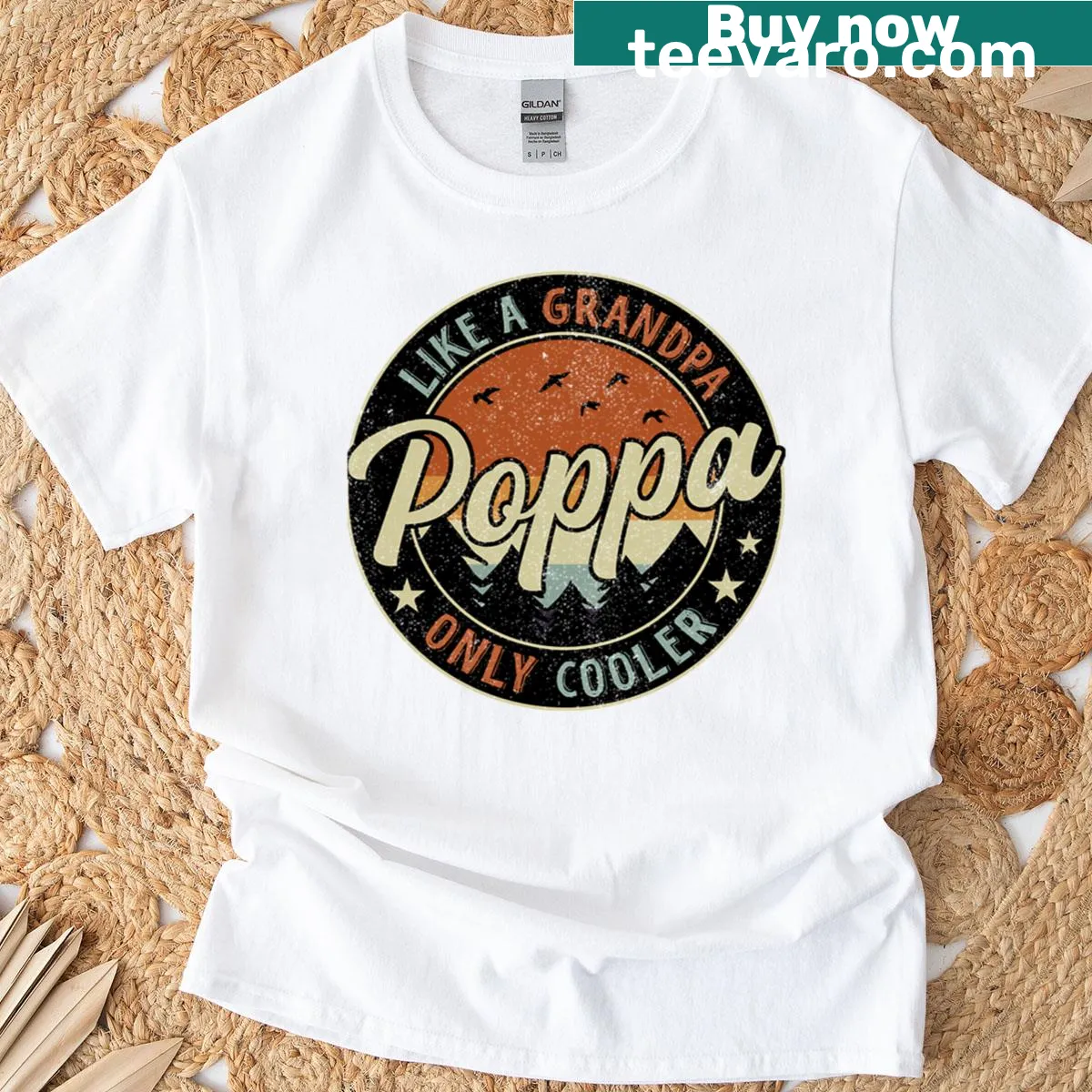 Vintage-style graphic with 'Poppa Like A Grandpa Only Cooler' text — on a men's t-shirt