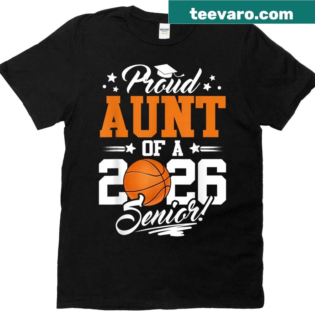 Proud aunt basketball t-shirt for a 2026 graduate — on a men's t-shirt