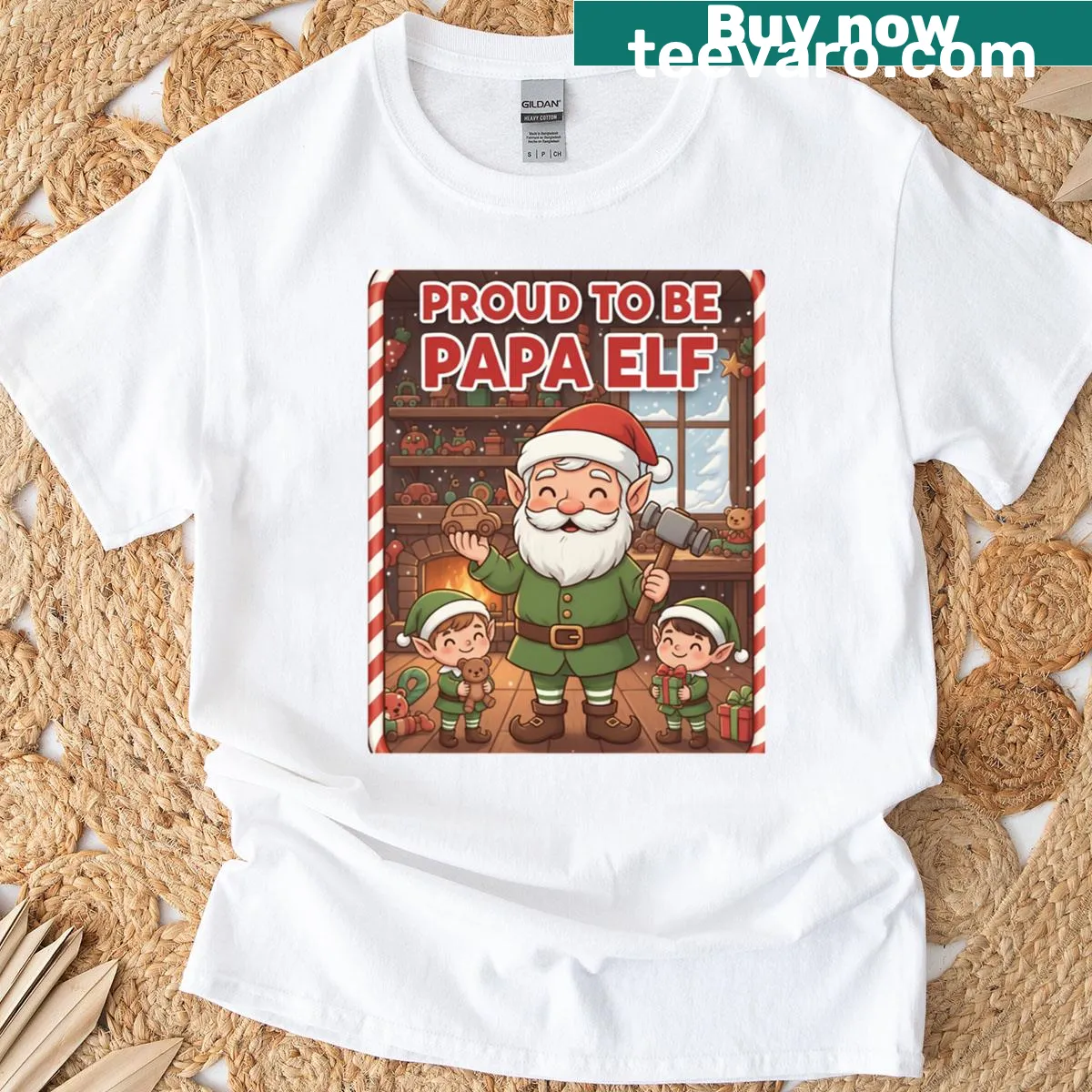 T-shirt with the text 'Proud to be Papa Elf' — on a men's t-shirt